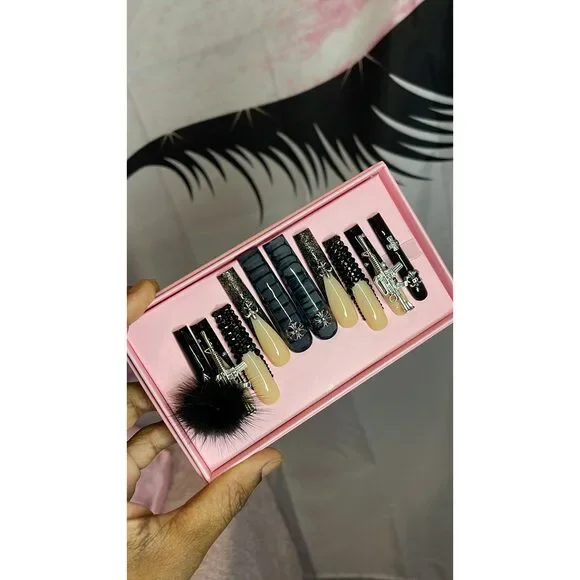 G.B.SLLC 100% Hand-Made Press On Nails Black Out Purge Set